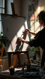 Someone painting at an easel in window light